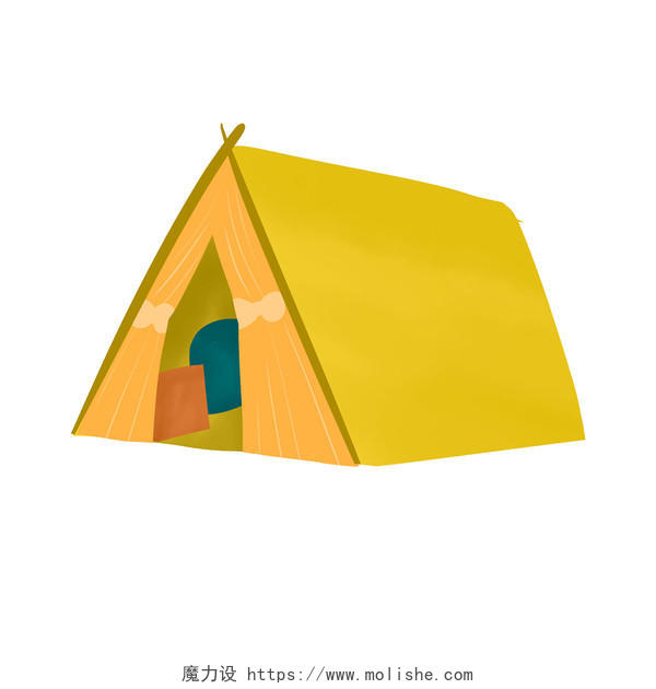 黄色手绘卡通夏令营野营帐篷元素PNG素材